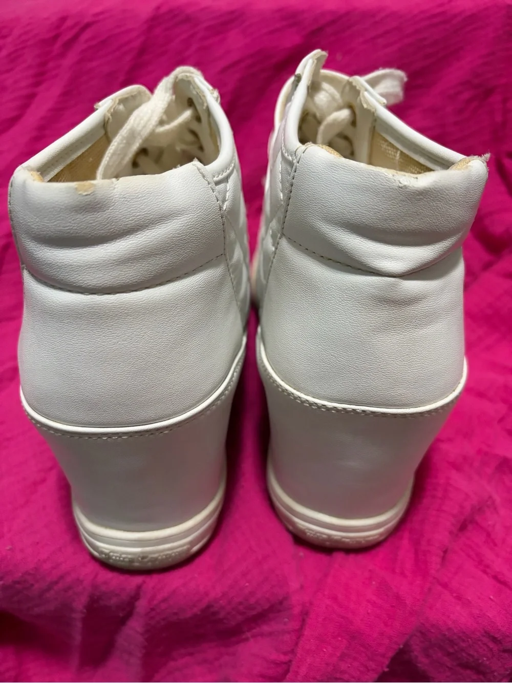 Juicy Couture White Quilted High-Top Wedge Sneakers with Gold Hardware